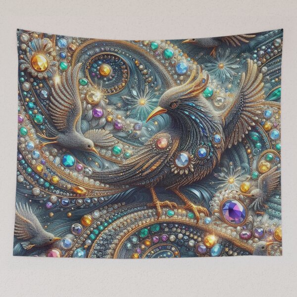 Item preview, Mysterious Elegance - Small Colorful Diamonds Fabric with Crow Motif designed and sold by Rui Fernandes.