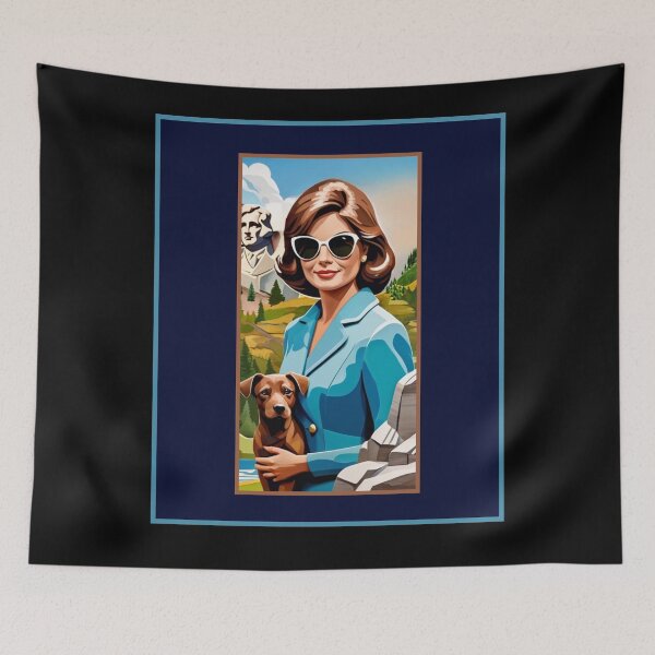 Item preview, JACQUELINE KENNEDY AND CUTE DOG MOUNT RUSHMORE-FANTASY ART  designed and sold by PatriotCat.