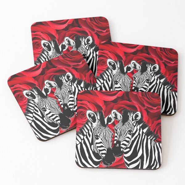 Item preview, Zebras In Love. With Red Rose Background designed and sold by ZebraKnees.