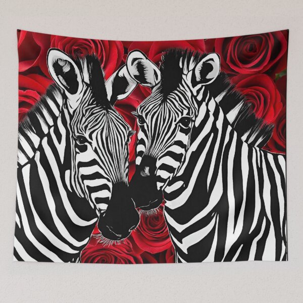 Item preview, Zebras In Love. With Red Rose Background designed and sold by ZebraKnees.