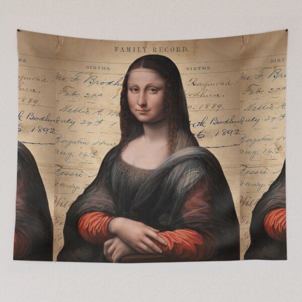 Item preview, Mona Lisa on Antique Journal Page Collage Famous Painting Series designed and sold by missdebi27.
