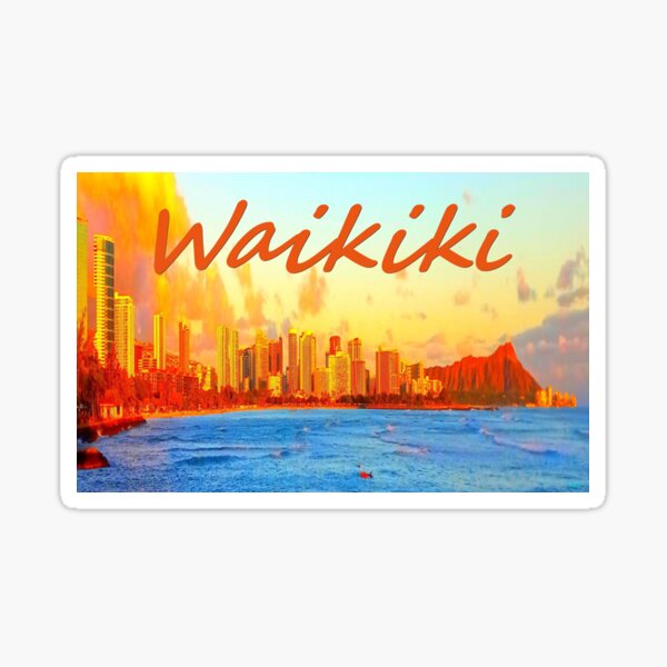 Waikiki surf and terrain from Kaakako Beach Park II Sticker