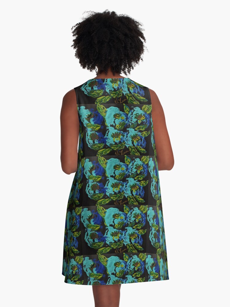 Thumbnail 3 of 4, A-Line Dress, Blooms Blue designed and sold by Ladyinthemitten.