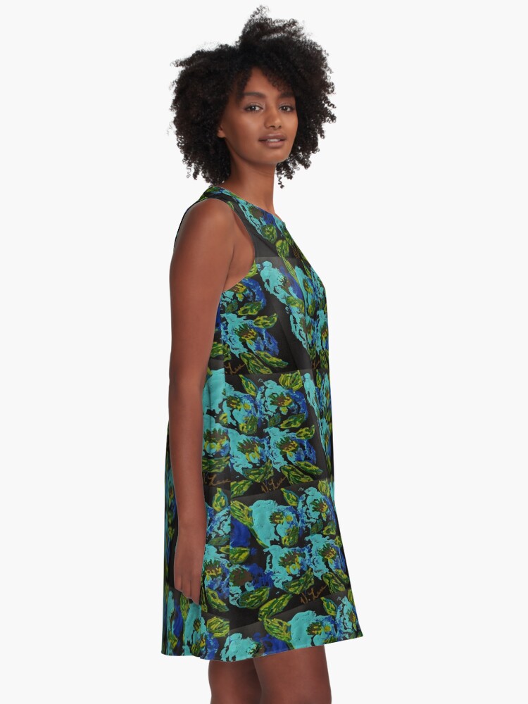 Thumbnail 2 of 4, A-Line Dress, Blooms Blue designed and sold by Ladyinthemitten.