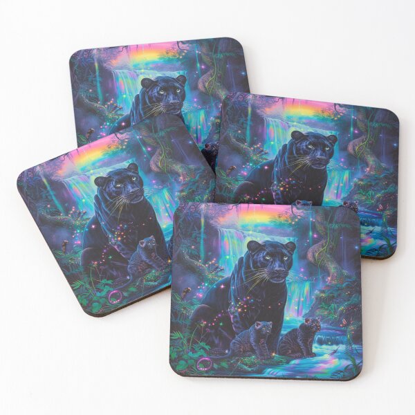 Item preview, Black panther and cubs in a mystical forest designed and sold by Lewis-mart.