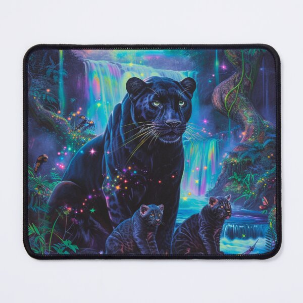 Item preview, Black panther and cubs in a mystical forest designed and sold by Lewis-mart.