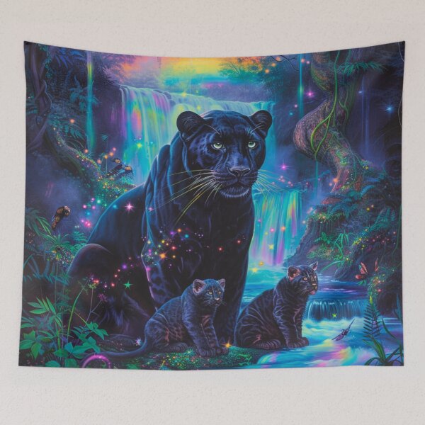 Item preview, Black panther and cubs in a mystical forest designed and sold by Lewis-mart.