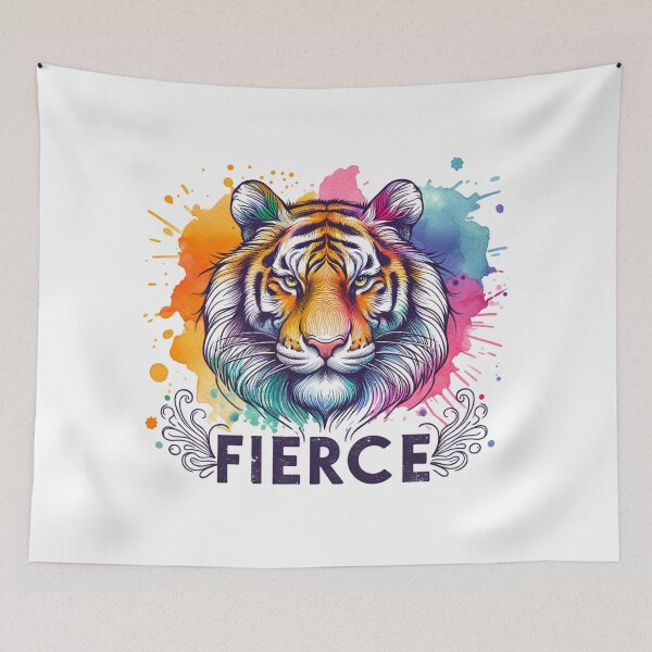 Aperçu de l'œuvre Fierce Quote, Tiger Art, Watercolor Animal Art, Typography, Jungle Animal créée et vendue par ShoniwDesigns.