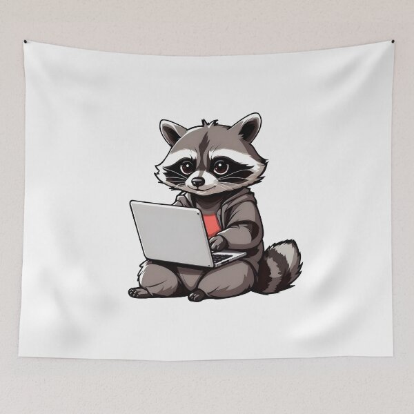 Item preview, raccoon Using a Laptop designed and sold by PowesomePets.