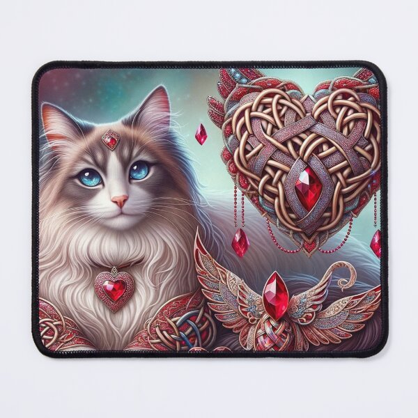 Item preview, Celtic Spirit Cat with red jewelled heart, red for fire, passion, energy. designed and sold by Sabbatcat.