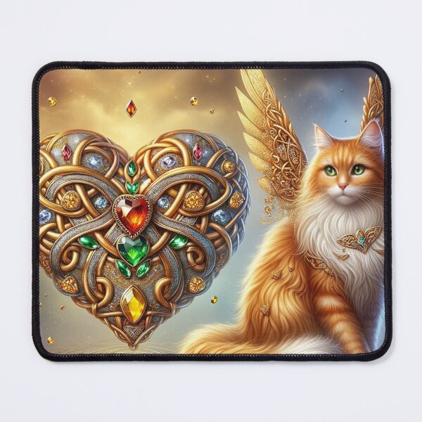 Item preview, Celtic Spirit Cat with yellow jewelled heart for intellect, wisdom, knowledge, learning designed and sold by Sabbatcat.
