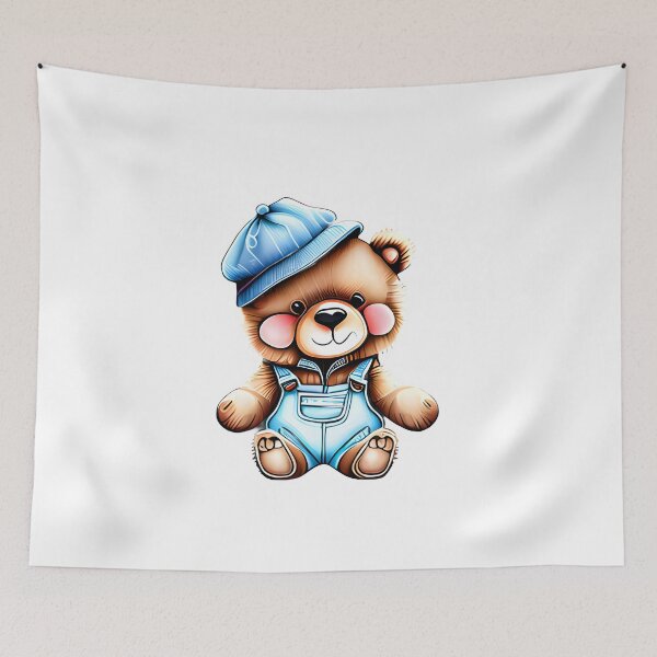 Item preview, Cute Teddy Bear In Blue Dungarees & Cap For Little Boys designed and sold by Pam Brossman.