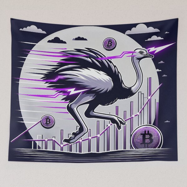Item preview, $NOSS "Ephemeral Dash: Ostrich Unleashing Purple Lightning" designed and sold by zzz888.