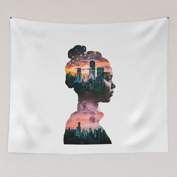 Item preview, Lady listening noise of the city, double exposure art designed and sold by Zibis09.