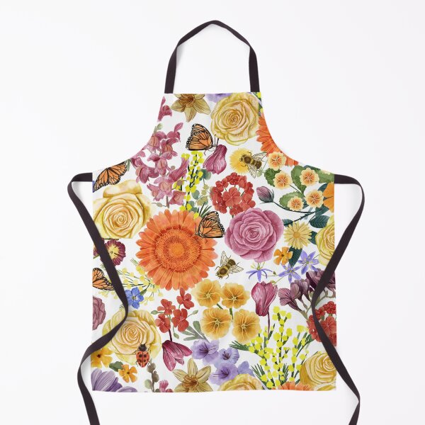 Item preview, Rich Maximalist Floral with Rose, Gerbera, Gladiolus, Mimosa, Geranium, Cyclamen, Primerose, Dandelion, Freesia, Bees, Butterflies and Ladybug, White Background designed and sold by Carlo-Atzei.