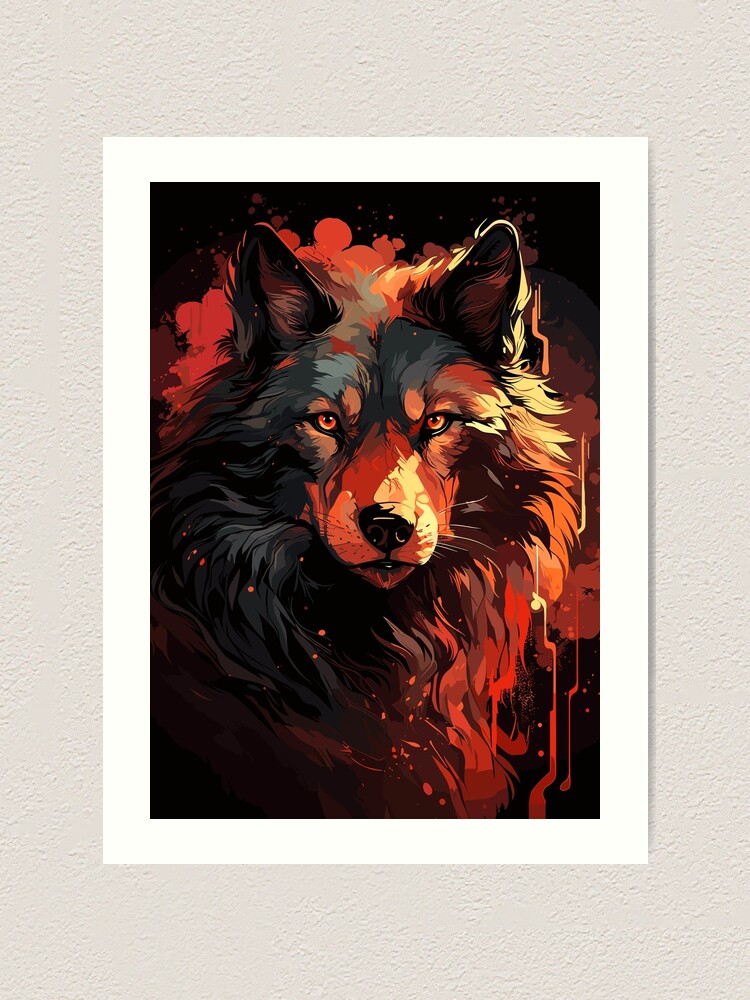 絵画 RED face Crimson Red Wolf Face