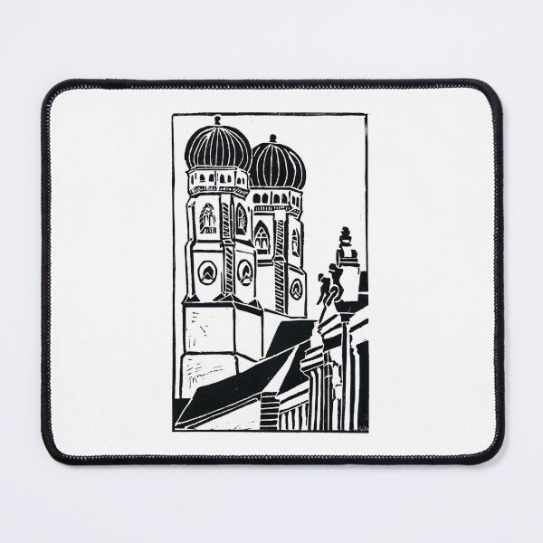 Item preview, Munich Frauenkirche black and white linocut illustration designed and sold by Olivia Braunsteiner.