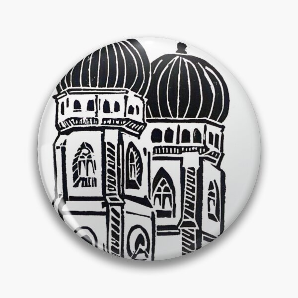 Item preview, Munich Frauenkirche black and white linocut illustration designed and sold by Olivia Braunsteiner.