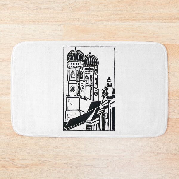 Item preview, Munich Frauenkirche black and white linocut illustration designed and sold by Olivia Braunsteiner.