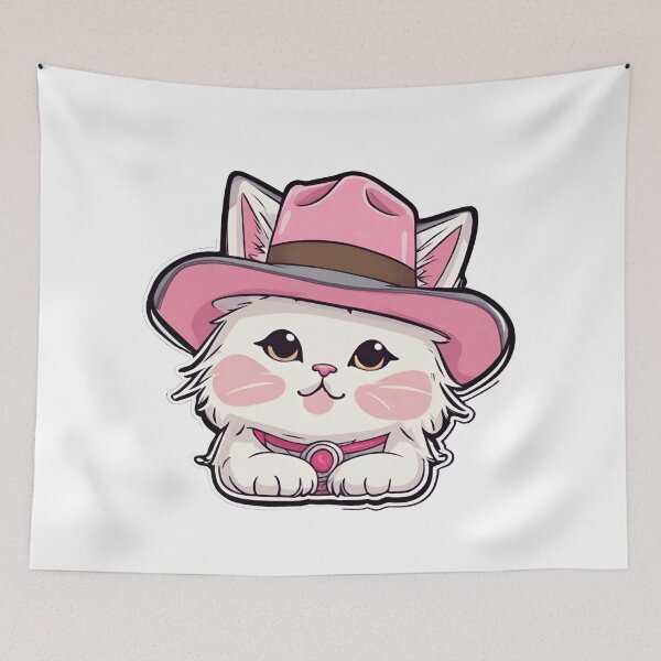 Item preview, Pink Cat, Cat with Pink Hat, Pink Kitten, Cute Cat Wearing Hat designed and sold by PurpleWay.