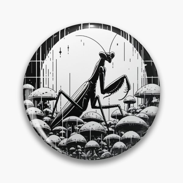 Item preview, Monochromatic Praying Mantis in Mushroom Garden designed and sold by TomFrontierArt.