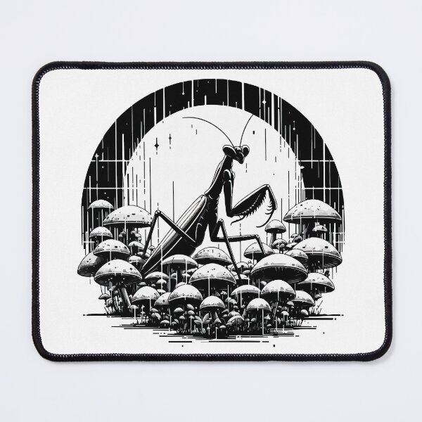 Item preview, Monochromatic Praying Mantis in Mushroom Garden designed and sold by TomFrontierArt.