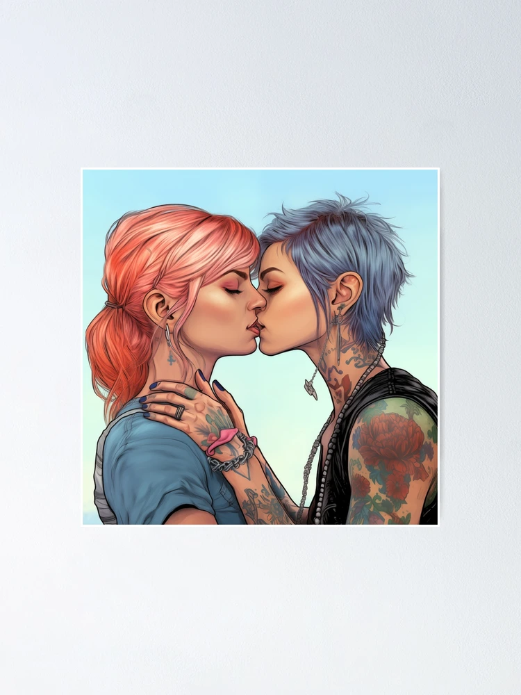 Band Chick Kiss | Goth Punk Girls Kissing AI