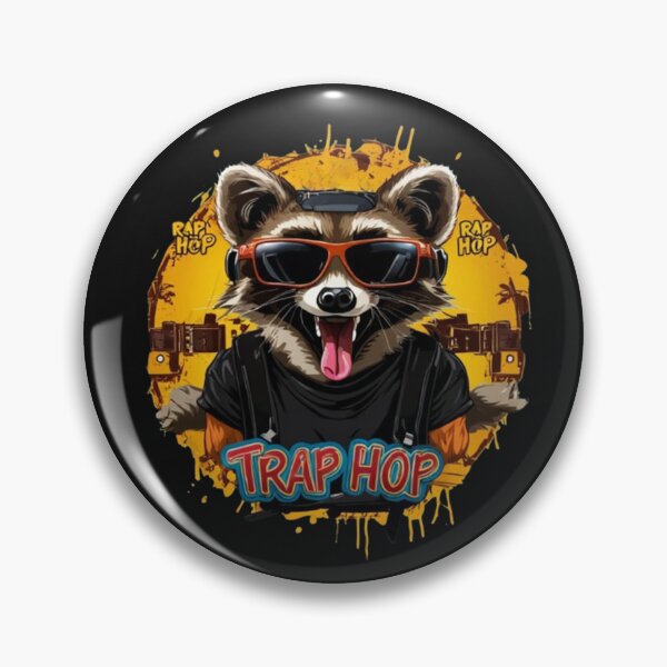 Item preview, Raccoon with tongue out wearing sunglasses and headphones with a t-shirt that says trap hop and a favela around with references to graffiti, rap and hip hopgraffiti, rap and hip hoppreferencesv0.2 designed and sold by Desenatorul1976.