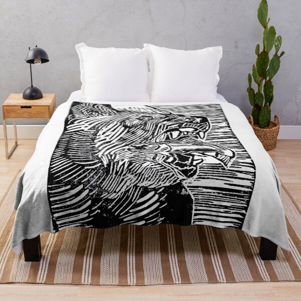 Item preview, Grizzly Bear catching fish linocut illustration designed and sold by Olivia Braunsteiner.