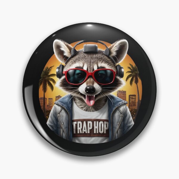 Item preview, Raccoon with tongue out wearing sunglasses and headphones with a t-shirt that says trap hop and a favela around with references to graffiti, rap and hip hopgraffiti, rap and hip hoppreferencesv0.2 designed and sold by Desenatorul1976.