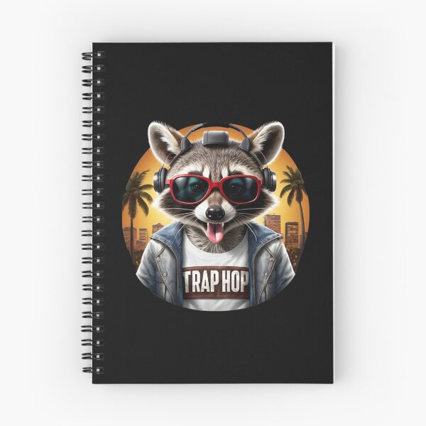 Item preview, Raccoon with tongue out wearing sunglasses and headphones with a t-shirt that says trap hop and a favela around with references to graffiti, rap and hip hopgraffiti, rap and hip hoppreferencesv0.2  ​ designed and sold by Desenatorul1976.