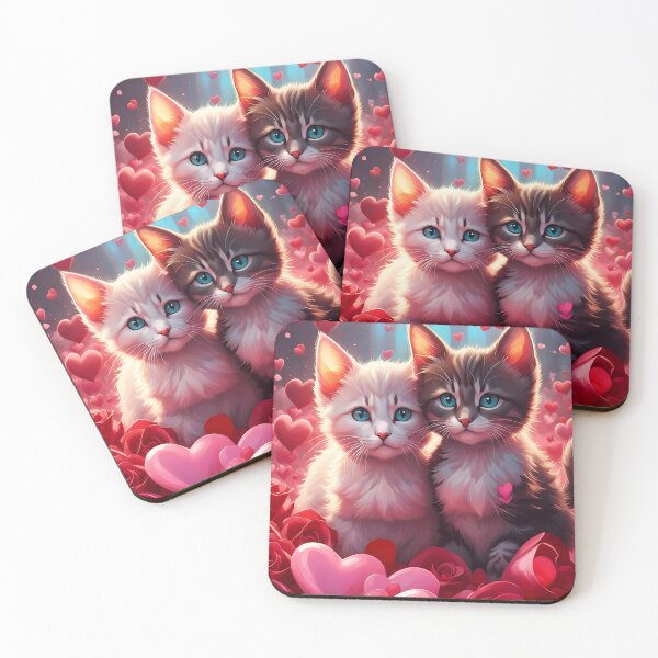 Item preview, Kittens celebrating Valentines day, randome floating love hearts designed and sold by Colin Bentham.