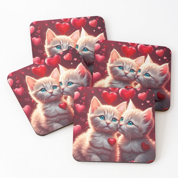 Item preview, Kittens celebrating Valentines day, randome floating love hearts designed and sold by Colin Bentham.