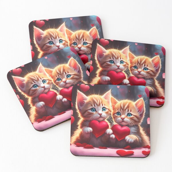 Item preview, Kittens celebrating Valentines day, randome floating love hearts designed and sold by Colin Bentham.
