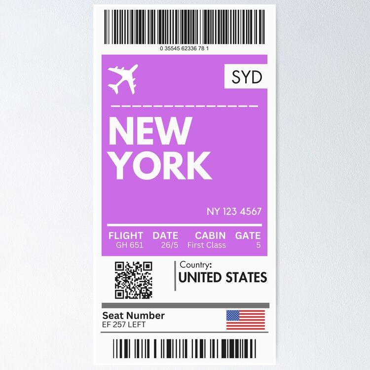 New York Airplane Boarding Pass Sticker
