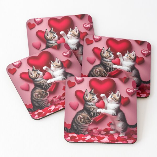 Item preview, Kittens celebrating Valentines day, randome floating love hearts designed and sold by Colin Bentham.