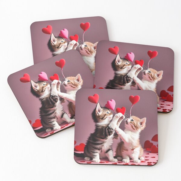 Item preview, Kittens celebrating Valentines day, randome floating love hearts designed and sold by Colin Bentham.