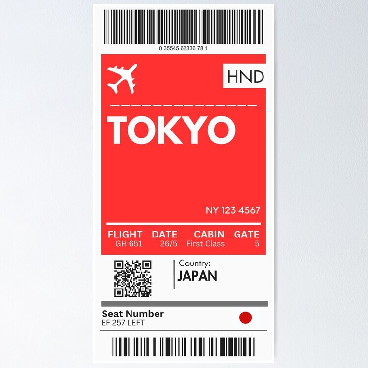 Tokyo Airplane Boarding Pass Sticker