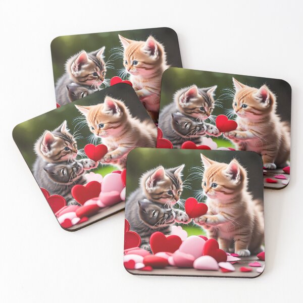 Item preview, Kittens celebrating Valentines day, randome floating love hearts designed and sold by Colin Bentham.