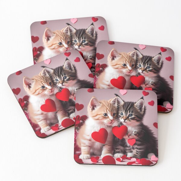 Item preview, Kittens celebrating Valentines day, randome floating love hearts designed and sold by Colin Bentham.