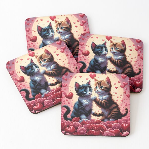 Item preview, Kittens celebrating Valentines day, randome floating love hearts designed and sold by Colin Bentham.