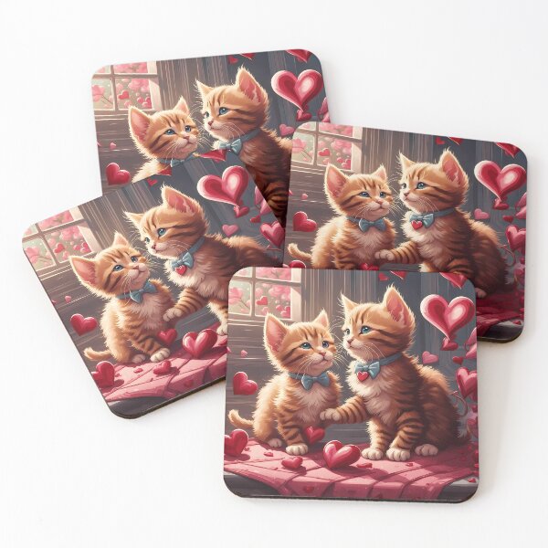 Item preview, Kittens celebrating Valentines day, randome floating love hearts designed and sold by Colin Bentham.