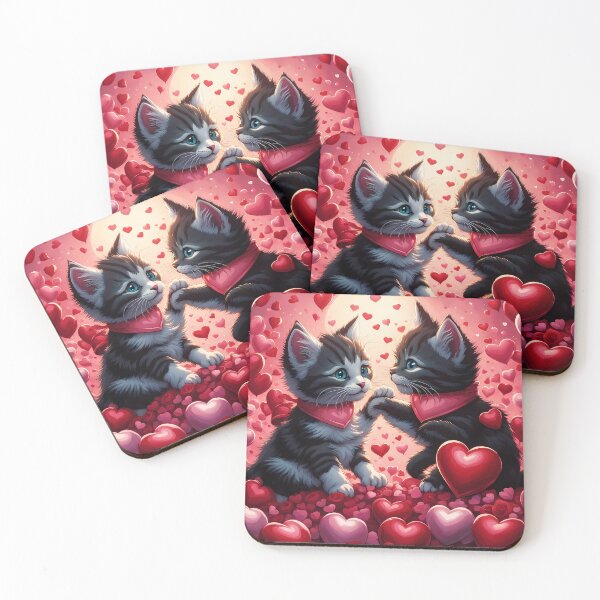 Item preview, Kittens celebrating Valentines day, randome floating love hearts designed and sold by Colin Bentham.