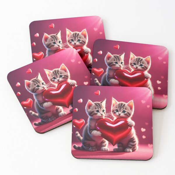 Item preview, Kittens celebrating Valentines day, randome floating love hearts designed and sold by Colin Bentham.