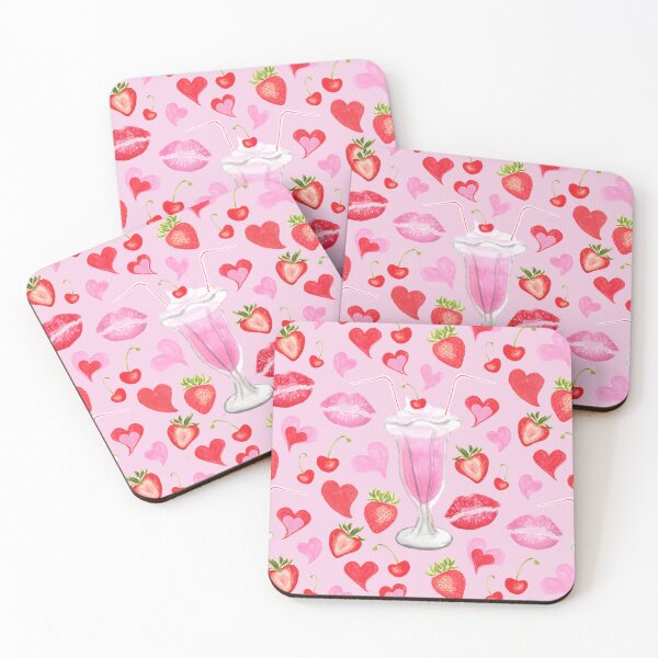 Item preview, Pink Strawberry Milkshakes & Kisses Pattern designed and sold by MilaMooDesigns.