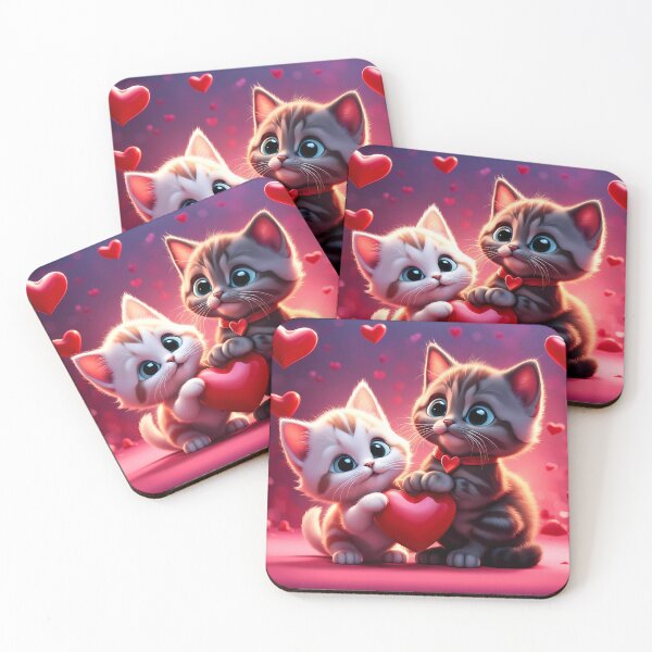 Item preview, Kittens celebrating Valentines day, randome floating love hearts designed and sold by Colin Bentham.