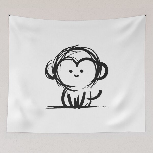 Item preview, Little cute monkey - Heartfelt Smile: Charming Minimalist Monkey Sketch designed and sold by Sovi14.