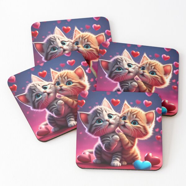 Item preview, Kittens celebrating Valentines day, randome floating love hearts designed and sold by Colin Bentham.
