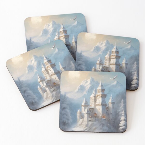 Item preview,  Fairytale castle Enchanted snowy nordic winter landscape - oil painting medieval castle designed and sold by Fantasy Cache.