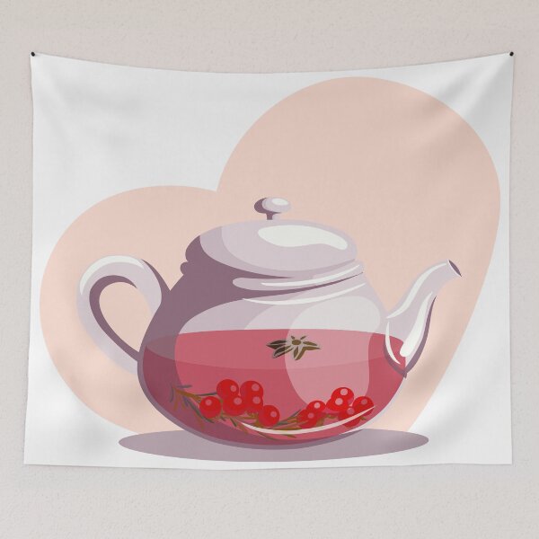 Item preview, Vector illustration of glass teapot with fruit tea designed and sold by Familyshmot.